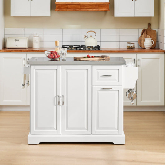 SoBuy FKW128-ST Isola Cucina su Ruote con Piano di Lavoro Estendibile, Mobiletto Salvaspazio, Carrello da Cucina con Ruote, con Due Cassetti e Ripiano Regolabile 130 x 46/71 x 91cm Bianco