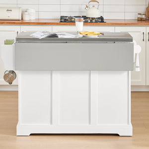 SoBuy FKW128-ST Isola Cucina su Ruote con Piano di Lavoro Estendibile, Mobiletto Salvaspazio, Carrello da Cucina con Ruote, con Due Cassetti e Ripiano Regolabile 130 x 46/71 x 91cm Bianco