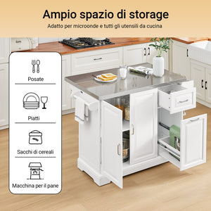 SoBuy FKW128-ST Isola Cucina su Ruote con Piano di Lavoro Estendibile, Mobiletto Salvaspazio, Carrello da Cucina con Ruote, con Due Cassetti e Ripiano Regolabile 130 x 46/71 x 91cm Bianco