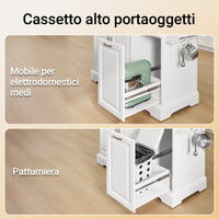SoBuy FKW128-ST Isola Cucina su Ruote con Piano di Lavoro Estendibile, Mobiletto Salvaspazio, Carrello da Cucina con Ruote, con Due Cassetti e Ripiano Regolabile 130 x 46/71 x 91cm Bianco