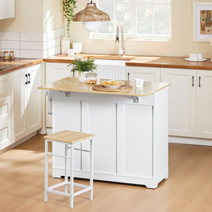 SoBuy FKW129-WN Carrello Cucina con Ruote, Isola Cucina con Piano di Lavoro Estensibile in Legno, 2 Cassetti e Ripiani Regolabili Mobile Salvaspazio per Mobili da Cucina, Bianco, L113 x P91 x H(44-69)