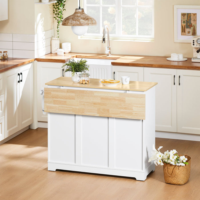 SoBuy FKW129-WN Carrello Cucina con Ruote, Isola Cucina con Piano di Lavoro Estensibile in Legno, 2 Cassetti e Ripiani Regolabili Mobile Salvaspazio per Mobili da Cucina, Bianco, L113 x P91 x H(44-69)