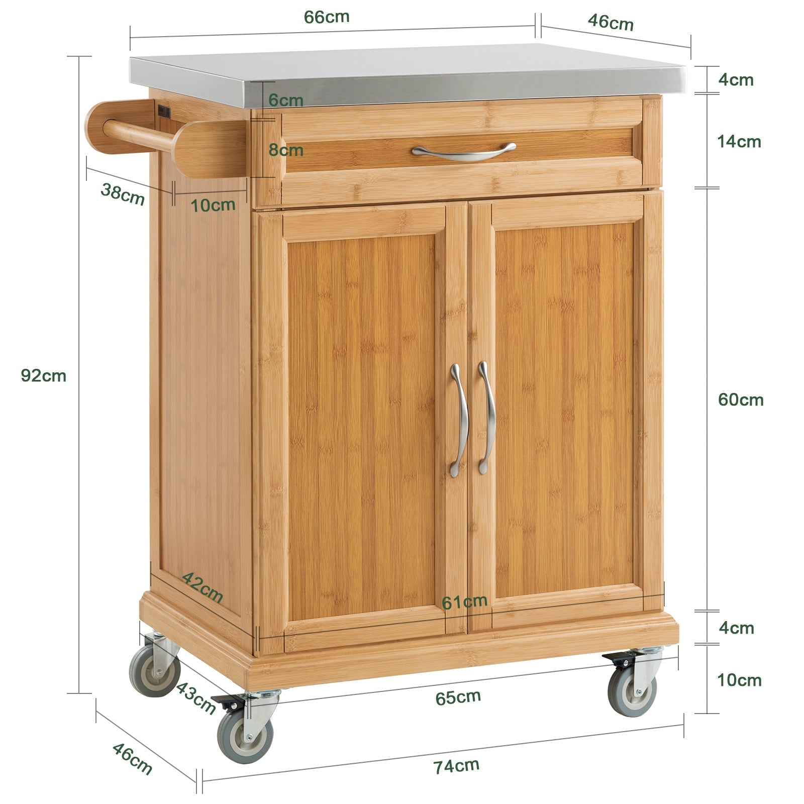 Carrello Cucina,Credenza Cucina,Mobile Cucina Con Route,Legno FKW13-N