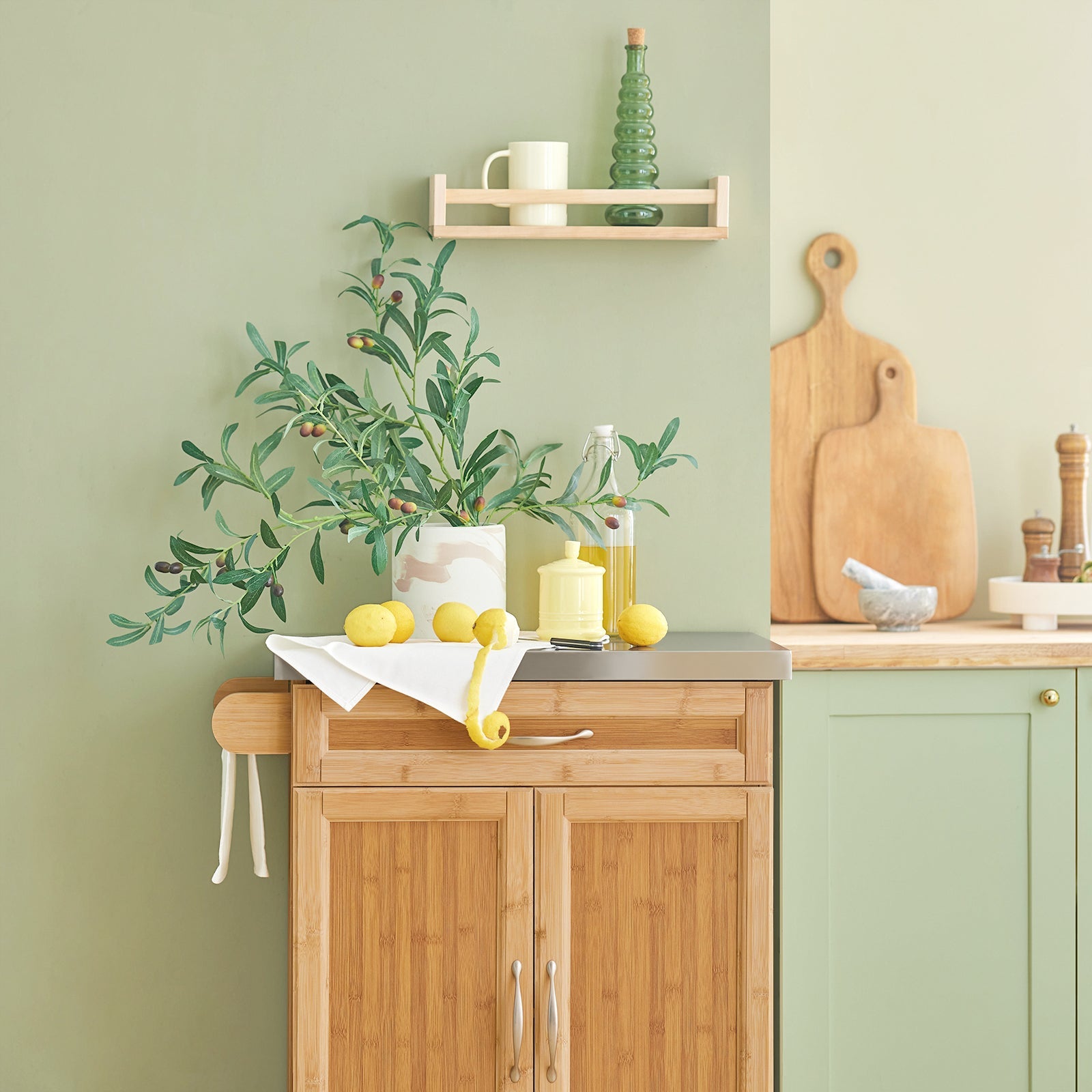 Carrello Cucina,Credenza Cucina,Mobile Cucina Con Route,Legno FKW13-N