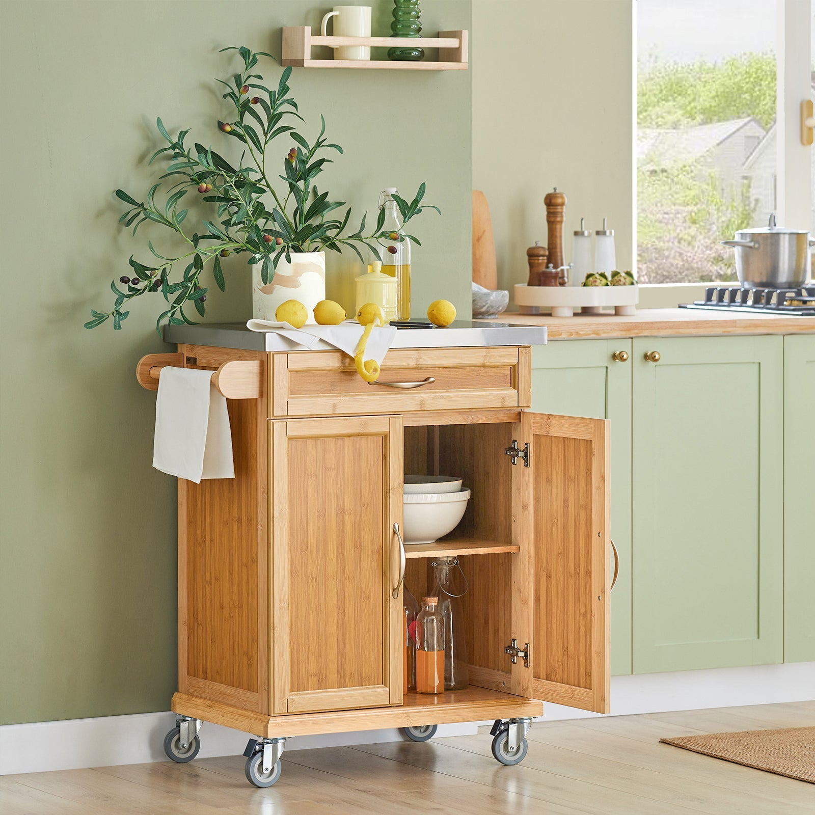 Carrello Cucina,Credenza Cucina,Mobile Cucina Con Route,Legno FKW13-N