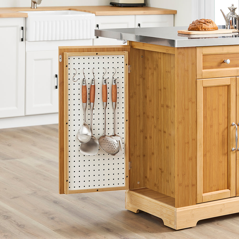 SoBuy Isola Cucina su Ruote con Piano di Lavoro Estendibile, Mobiletto Salvaspazio, Carrello da Cucina con Ruote, con Due Cassetti e Ripiano Regolabile Naturale 107x(46–71) x92,5 cm FKW130-N