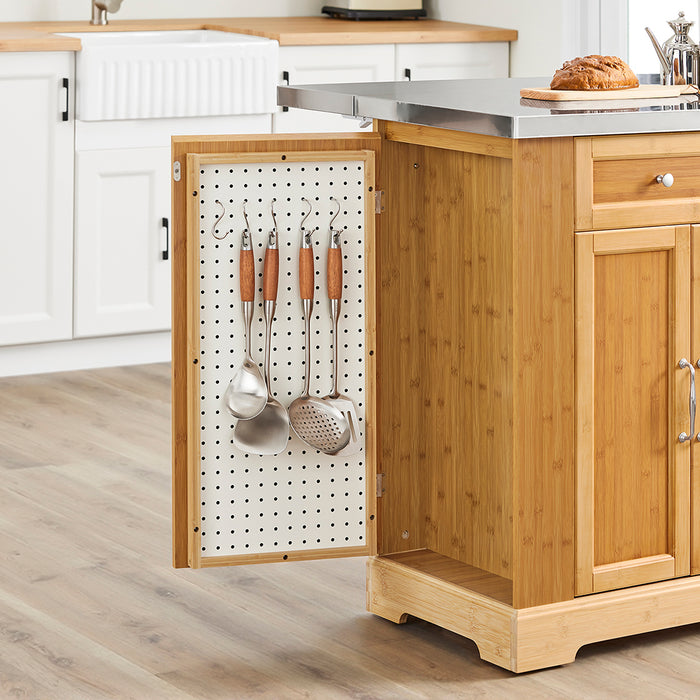 SoBuy Isola Cucina su Ruote con Piano di Lavoro Estendibile, Mobiletto Salvaspazio, Carrello da Cucina con Ruote, con Due Cassetti e Ripiano Regolabile Naturale 107x(46–71) x92,5 cm FKW130-N
