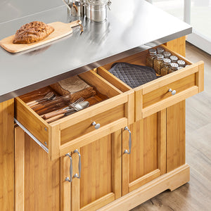 SoBuy Isola Cucina su Ruote con Piano di Lavoro Estendibile, Mobiletto Salvaspazio, Carrello da Cucina con Ruote, con Due Cassetti e Ripiano Regolabile Naturale 107x(46–71) x92,5 cm FKW130-N
