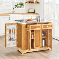 SoBuy Isola Cucina su Ruote con Piano di Lavoro Estendibile, Mobiletto Salvaspazio, Carrello da Cucina con Ruote, con Due Cassetti e Ripiano Regolabile Naturale 107x(46–71) x92,5 cm FKW130-N
