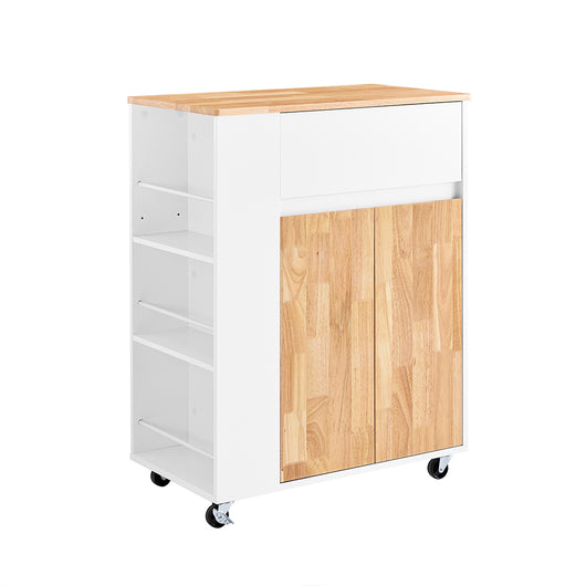 SoBuy Carrello da Cucina con Ruote, Isola da Cucina con Piano di Lavoro in Legno di Gomma, Mobile Cucina Salvaspazio, Carrello Cucina con Cassetti 70x40x90 cm Bianco FKW132-WN