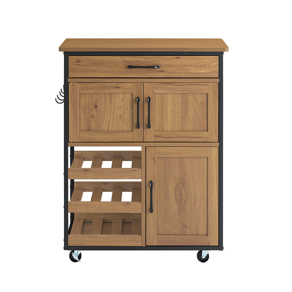 SoBuy Mobile Cucina Salvaspazio con Ruote Carrello Cucina con Cassetti e Portabottiglie, Mobiletto Credenza credenza cucina per Cucina o Sala da Pranzo Vintage Marrone 67x88x37cm FKW134-N