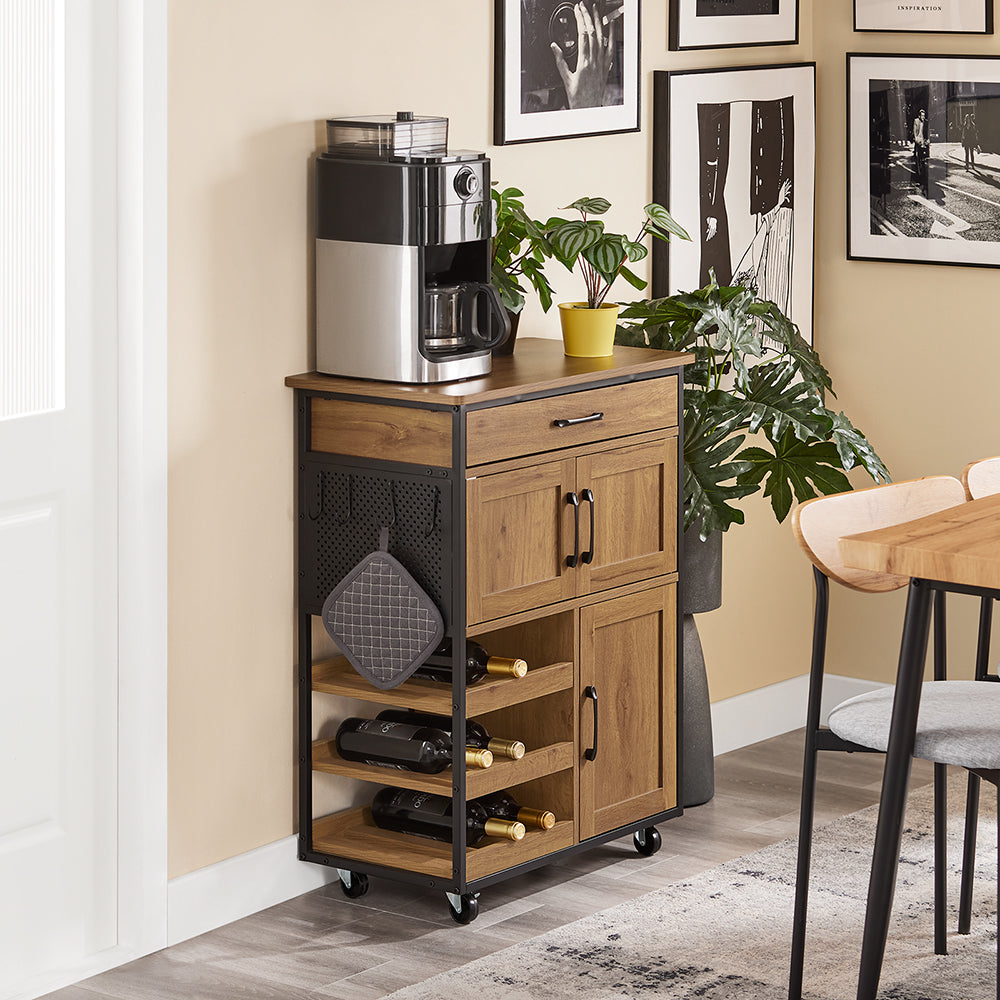 SoBuy Mobile Cucina Salvaspazio con Ruote Carrello Cucina con Cassetti e Portabottiglie, Mobiletto Credenza credenza cucina per Cucina o Sala da Pranzo Vintage Marrone 67x88x37cm FKW134-N