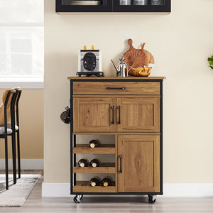 SoBuy Mobile Cucina Salvaspazio con Ruote Carrello Cucina con Cassetti e Portabottiglie, Mobiletto Credenza credenza cucina per Cucina o Sala da Pranzo Vintage Marrone 67x88x37cm FKW134-N