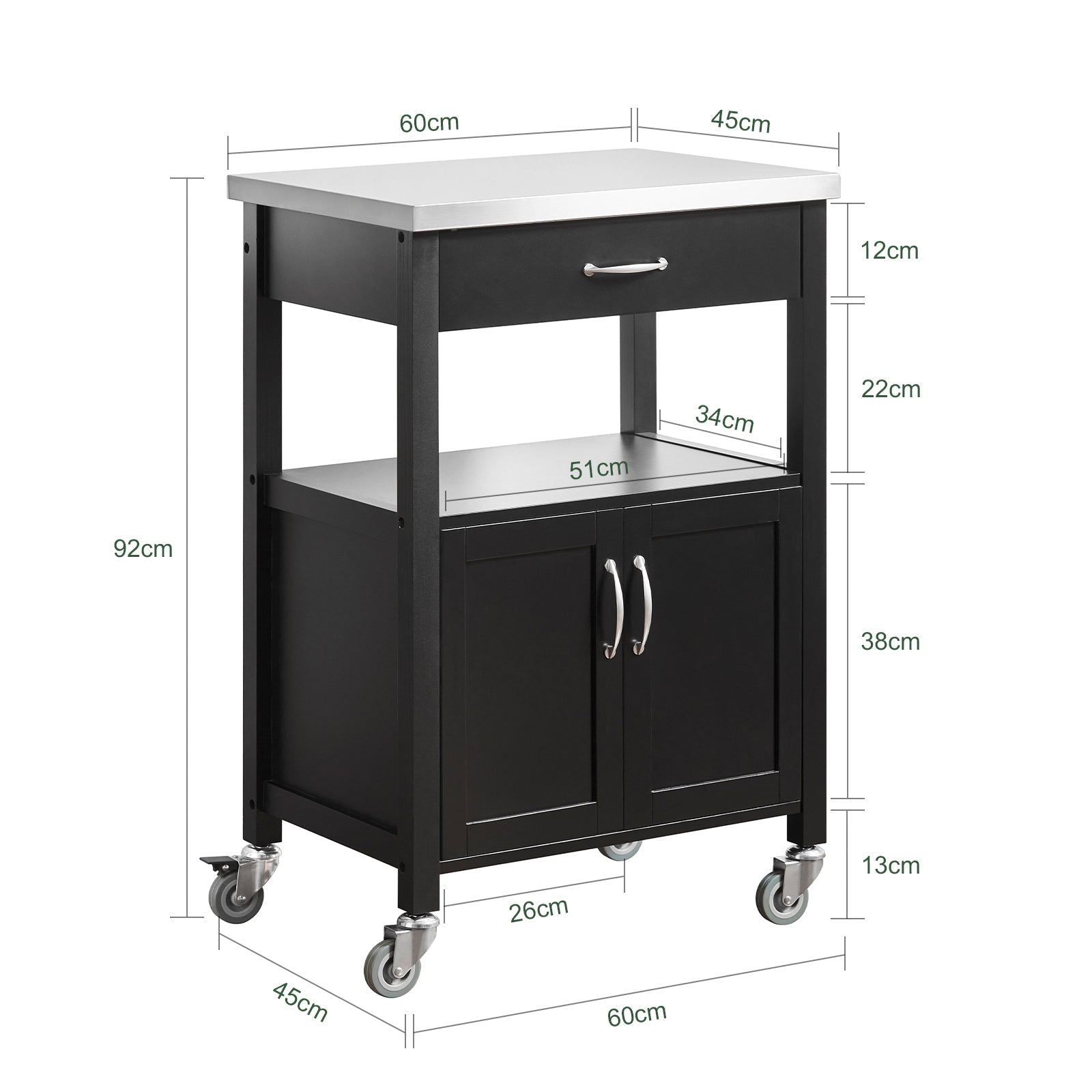 Carrello cucina, carrello da servizio colore:Nero, FKW22-SCH