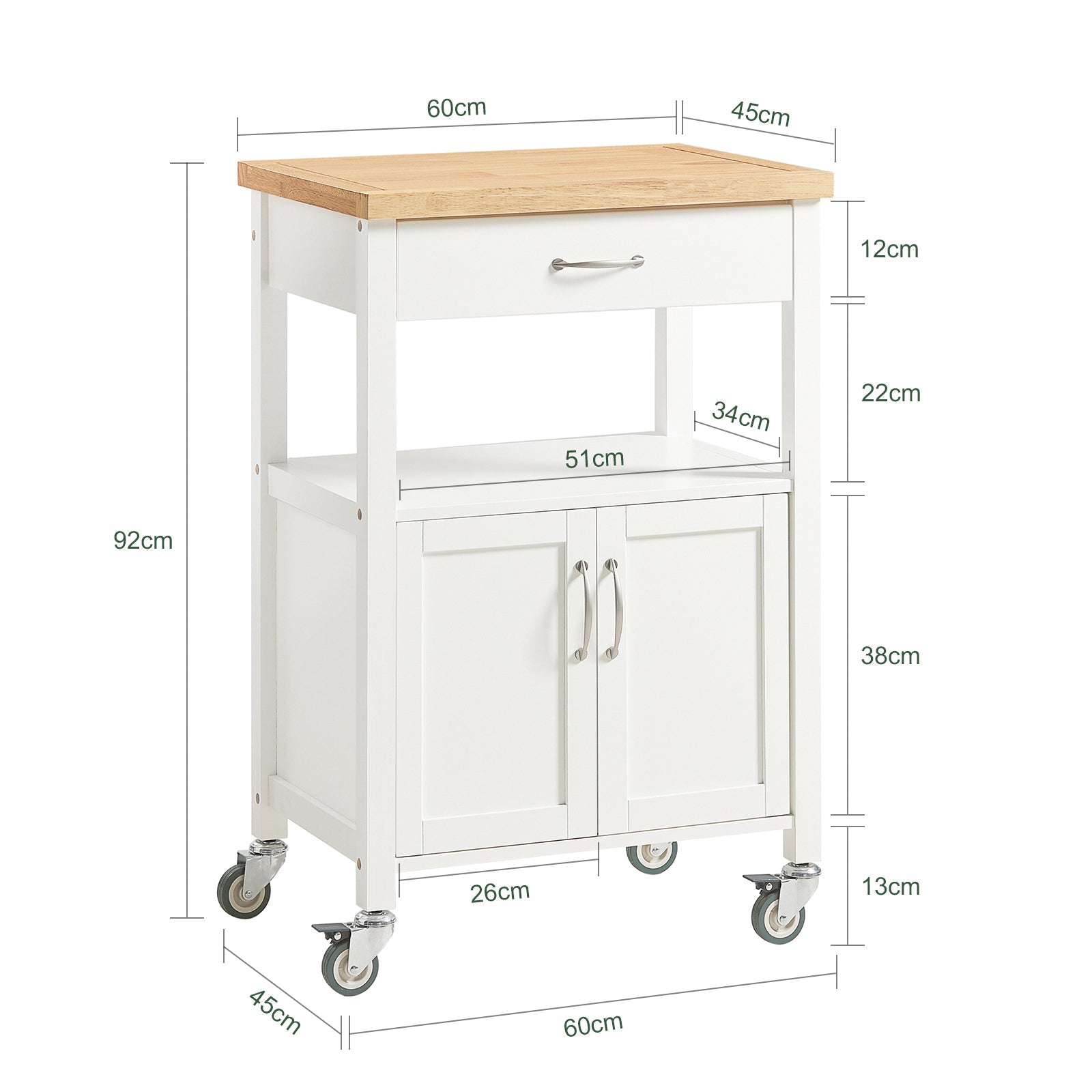  Carrello cucina, carrello da servizio colore:Bianco, FKW22-WN