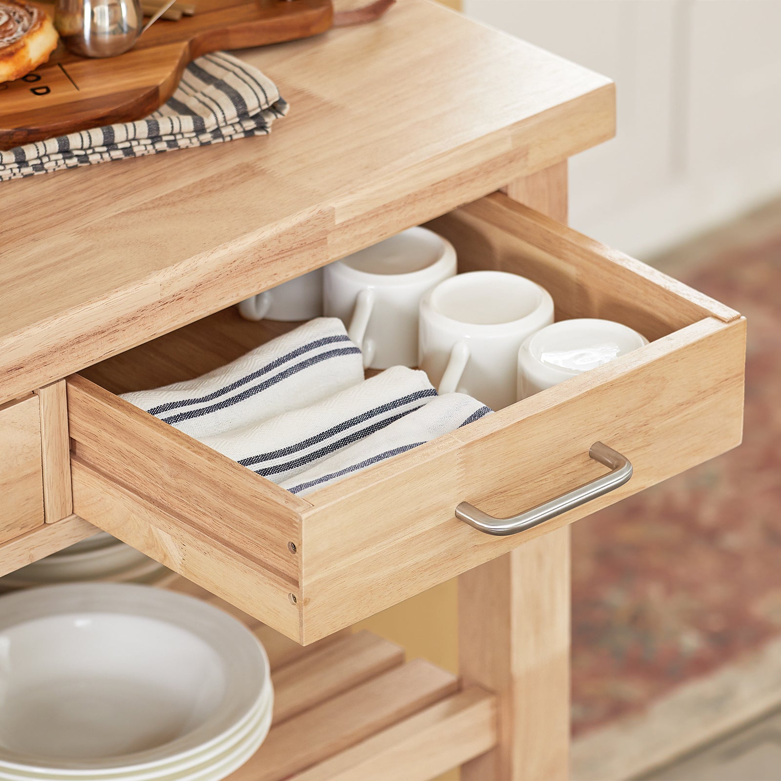 Carrello Cucina Scaffale Cucina Mobile Cucina Legno Con Route Fkw24-N