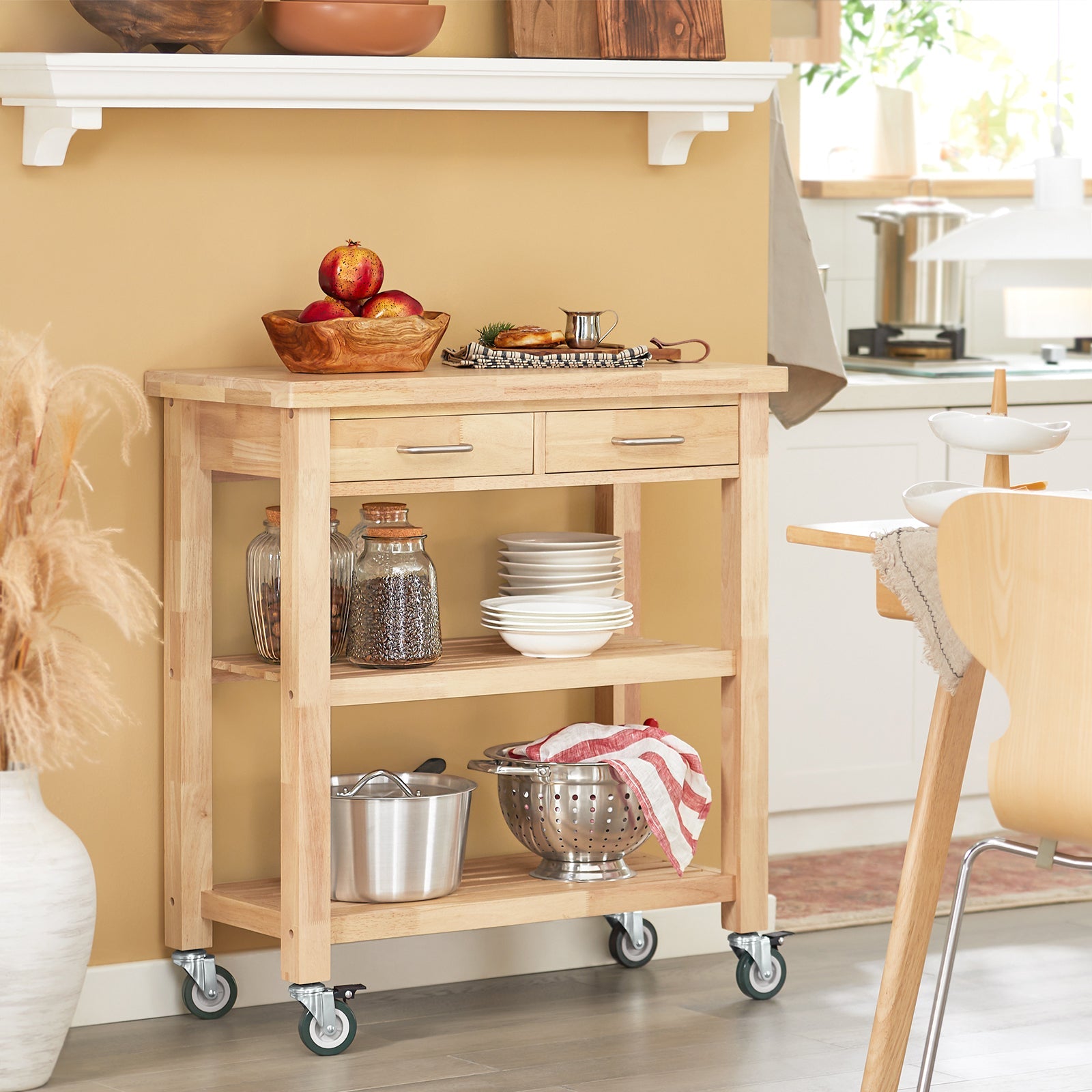 Carrello Cucina Scaffale Cucina Mobile Cucina Legno Con Route Fkw24-N