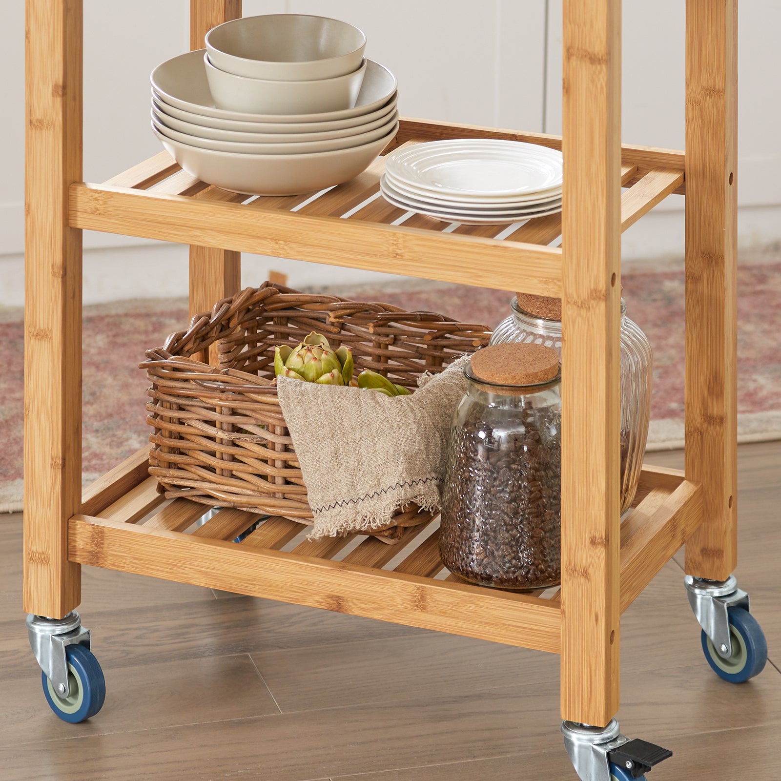 SoBuy Mobiletto cucina salvaspazio Carrello cucina con cesti Credenza soggiorno moderno con ruote Mobile dispensa Penisola cucina L58*P40*A85cm (FKW28-SCH)