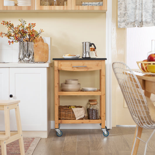 SoBuy Mobiletto cucina salvaspazio Carrello cucina con cesti Credenza soggiorno moderno con ruote Mobile dispensa Penisola cucina L58*P40*A85cm (FKW28-SCH)