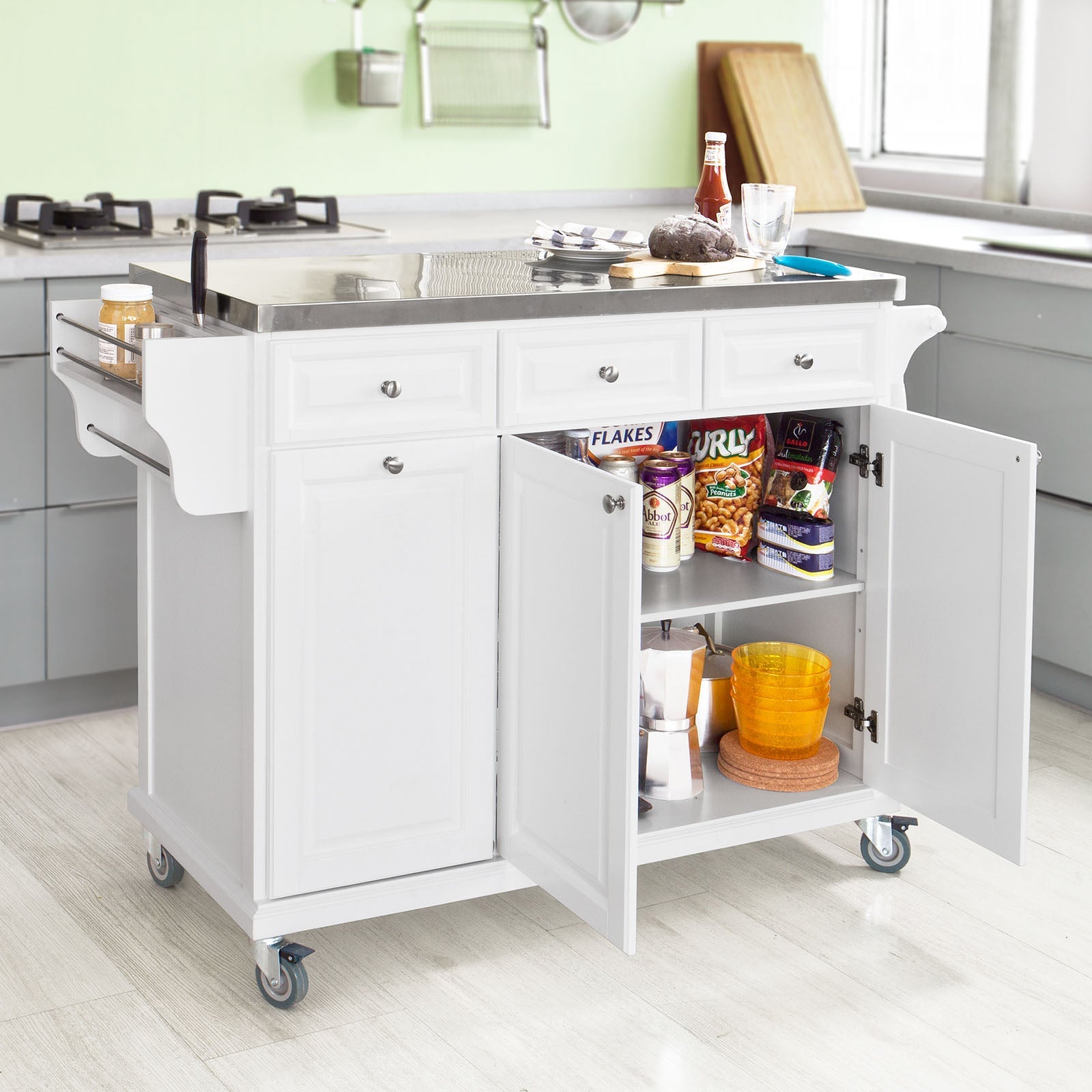 Carrello da cucina, credenza, Mobiletto ad angolo Bianco FKW33-W