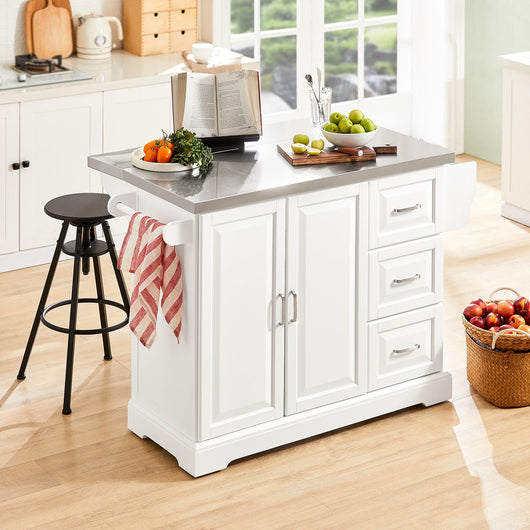 Carrello Cucina Mobile Cucina Bianco Con Route Credenza Cucina Piano in Acciaio FKW41-ST