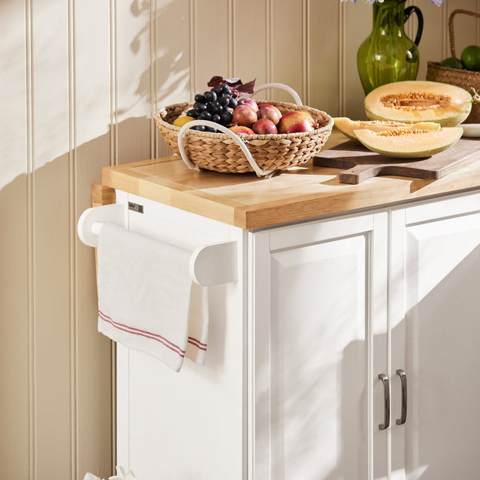 Carrello Cucina Mobile Cucina Bianco Con Route Credenza Cucina Piano in Legno FKW41-WN