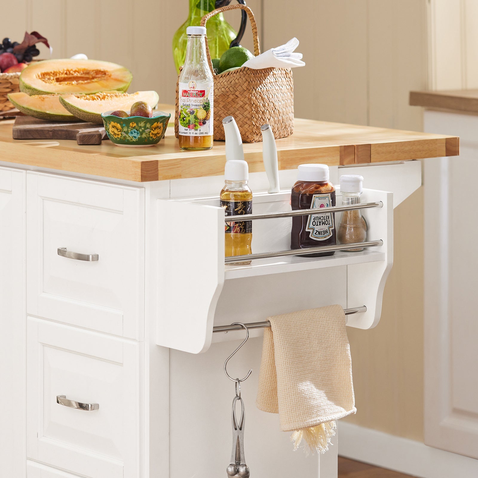 Carrello Cucina Mobile Cucina Bianco Con Route Credenza Cucina Piano in Legno FKW41-WN