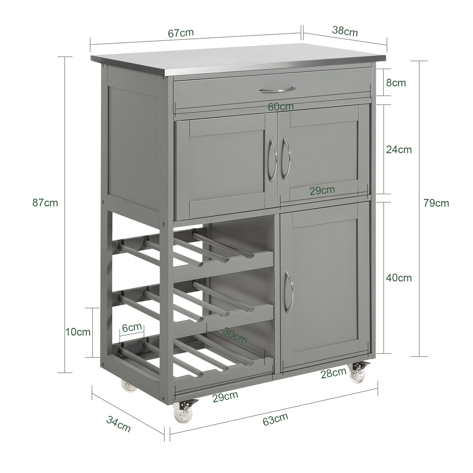 Carrello di servizio Credenza in legno mobile cucina Grigio FKW45-HG