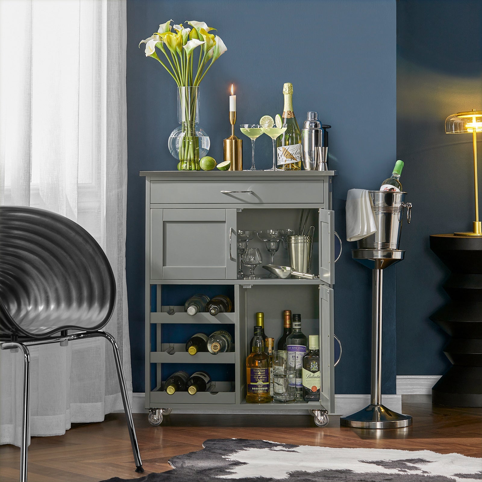 Carrello di servizio Credenza in legno mobile cucina Grigio FKW45-HG