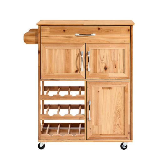 SoBuy Mobile Cucina Salvaspazio in Legno Massello con Ruote – Carrello Cucina con Cassetti e Portabottiglie, Mobiletto Credenza per Cucina o Sala da Pranzo Colore Naturale 75×38×86 cm FKW45-N