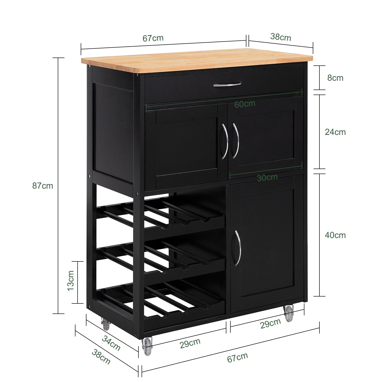 Carrello di servizio Credenza in legno mobile cucina Nero FKW45-SCH