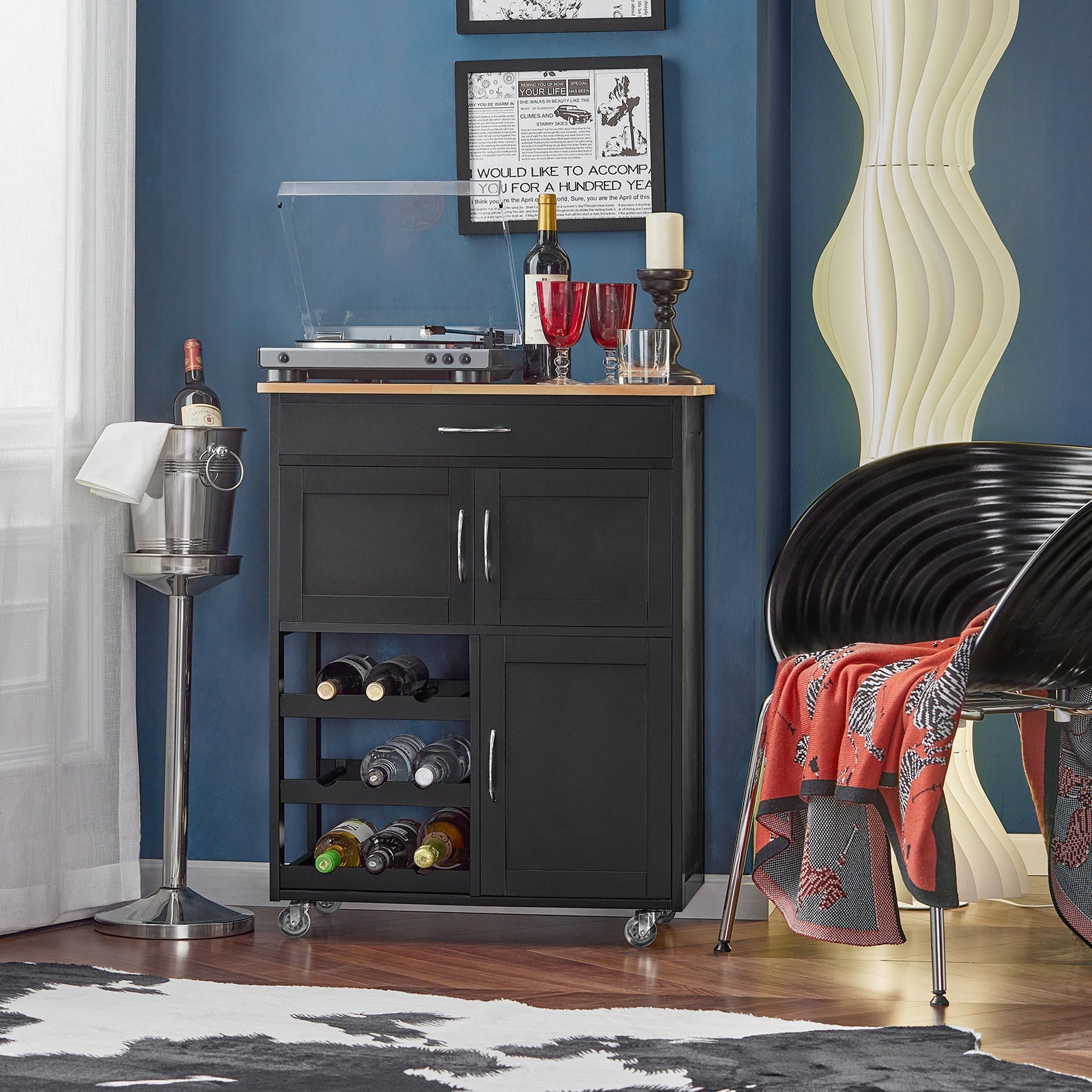 Carrello di servizio Credenza in legno mobile cucina Nero FKW45-SCH