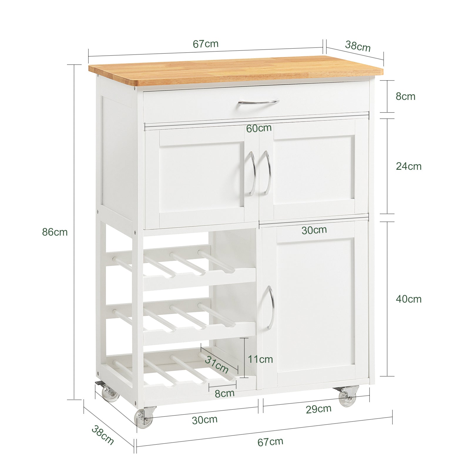 Carrello di servizio Credenza in legno mobile cucina Bianco FKW45-WN