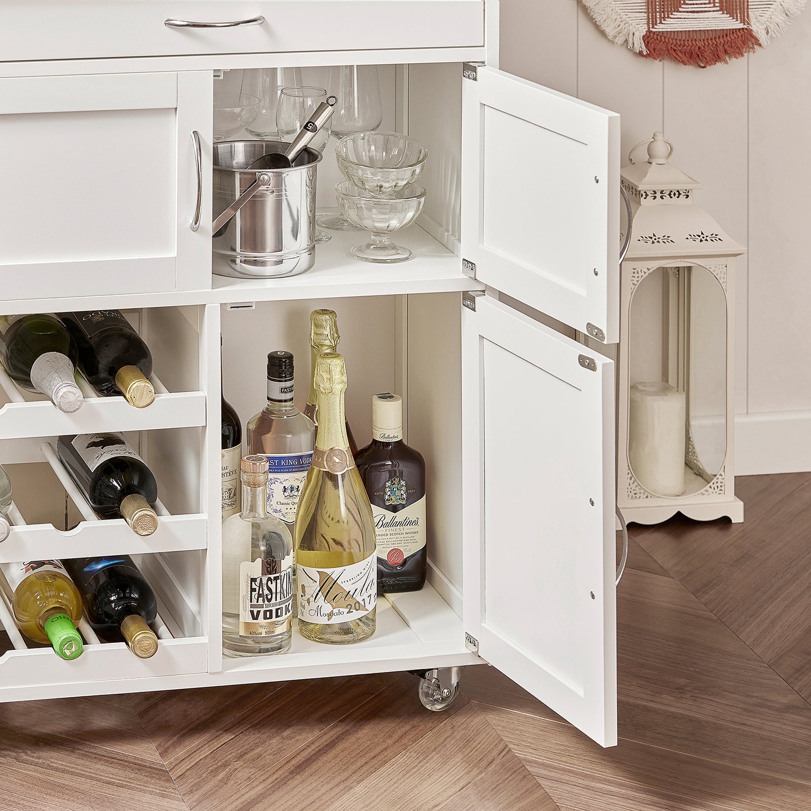 Carrello di servizio Credenza in legno mobile cucina Bianco FKW45-WN