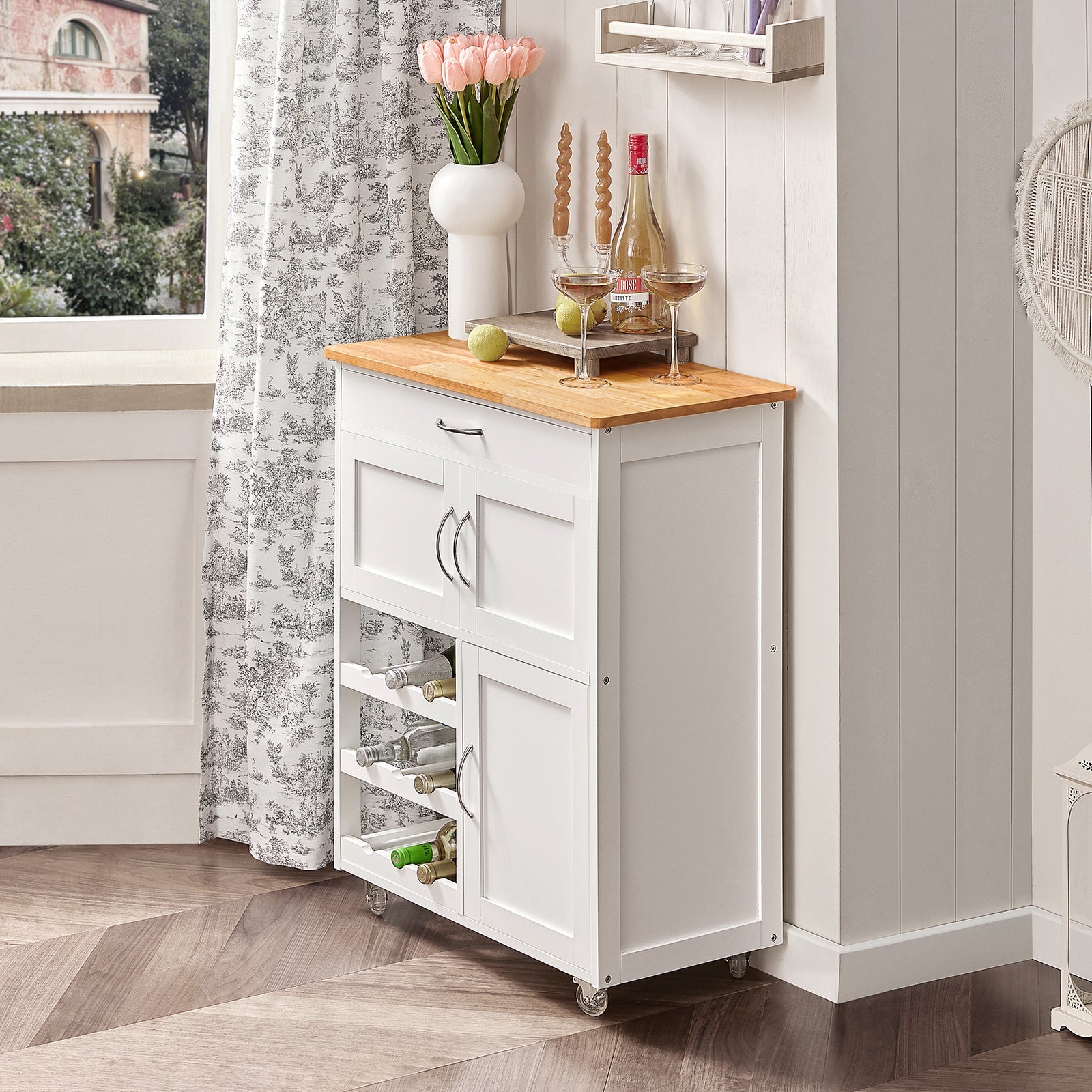 Carrello di servizio Credenza in legno mobile cucina Bianco FKW45-WN