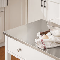 SoBuy Carrello Cucina con Ruote Isola Cucina Salvaspazio Bianca con Piano in Acciaio Inox Mobiletto Cucina con Cassetti Mobile Cucina per Dispensa, Ingresso o Giardino 81x90x45cm FKW47-II-W