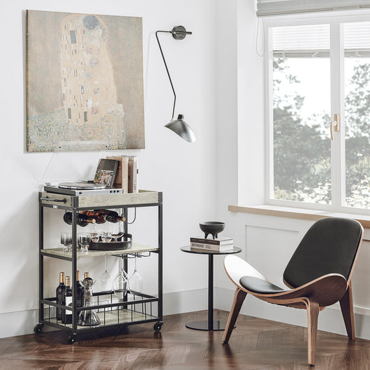 Carrello Cucina salvaspazio Angolo Bar per casa con portabottiglie e Vassoio Stile Industriale Grigio FKW56-HG