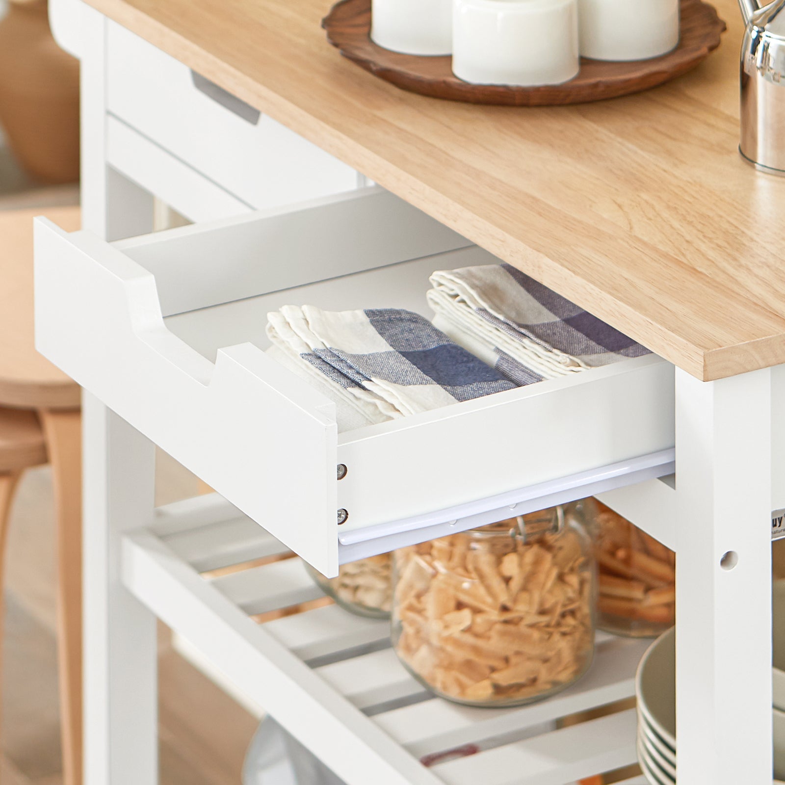 Carrello Cucina Credenza Bianca L85*P39*A90cm,2 cassetti FKW68-WN