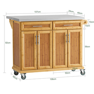 Carrello Cucina Credenza Legno Piano Lavoro Cucina Piano in Acciaio è allungabile FKW69-N