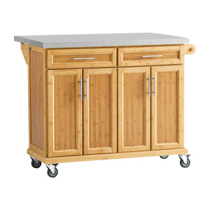 Carrello Cucina Credenza Legno Piano Lavoro Cucina Piano in Acciaio è allungabile FKW69-N