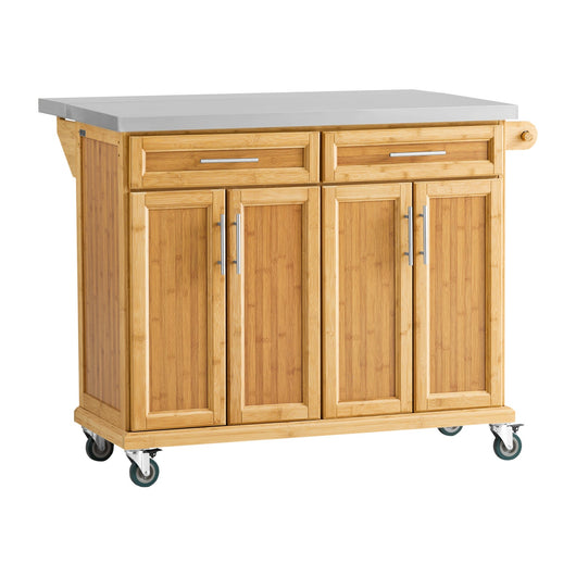 Carrello Cucina Credenza Legno Piano Lavoro Cucina Piano in Acciaio è allungabile FKW69-N