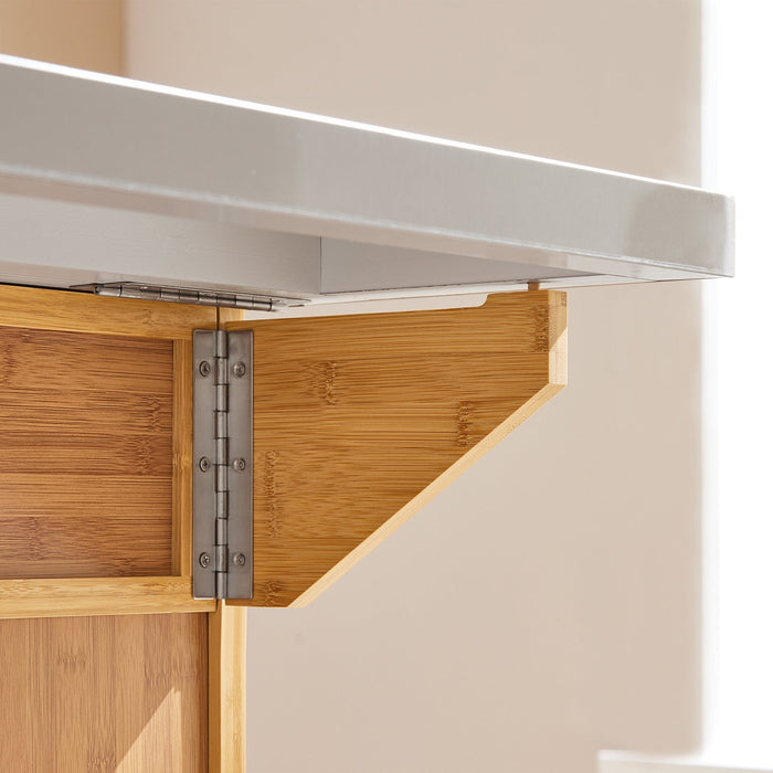 Carrello Cucina Credenza Legno Piano Lavoro Cucina Piano in Acciaio è allungabile FKW69-N