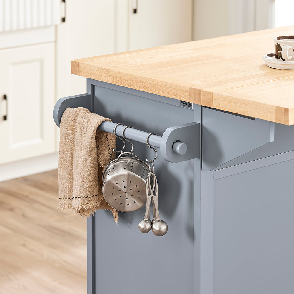 SoBuy Carrello Cucina con Ruote, Isola Cucina con Piano di Lavoro Estensibile, 2 Cassetti e Ripiani Regolabili Mobile Salvaspazio per Mobili da Cucina, Grigio 115 x 46-71 x 92 cm FKW71-II-HG