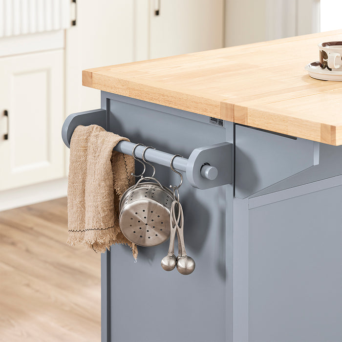 SoBuy Carrello Cucina con Ruote, Isola Cucina con Piano di Lavoro Estensibile, 2 Cassetti e Ripiani Regolabili Mobile Salvaspazio per Mobili da Cucina, Grigio 115 x 46-71 x 92 cm FKW71-II-HG