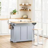 SoBuy Carrello Cucina con Ruote, Isola Cucina con Piano di Lavoro Estensibile, 2 Cassetti e Ripiani Regolabili Mobile Salvaspazio per Mobili da Cucina, Grigio 115 x 46-71 x 92 cm FKW71-II-HG