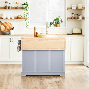 SoBuy Carrello Cucina con Ruote, Isola Cucina con Piano di Lavoro Estensibile, 2 Cassetti e Ripiani Regolabili Mobile Salvaspazio per Mobili da Cucina, Grigio 115 x 46-71 x 92 cm FKW71-II-HG