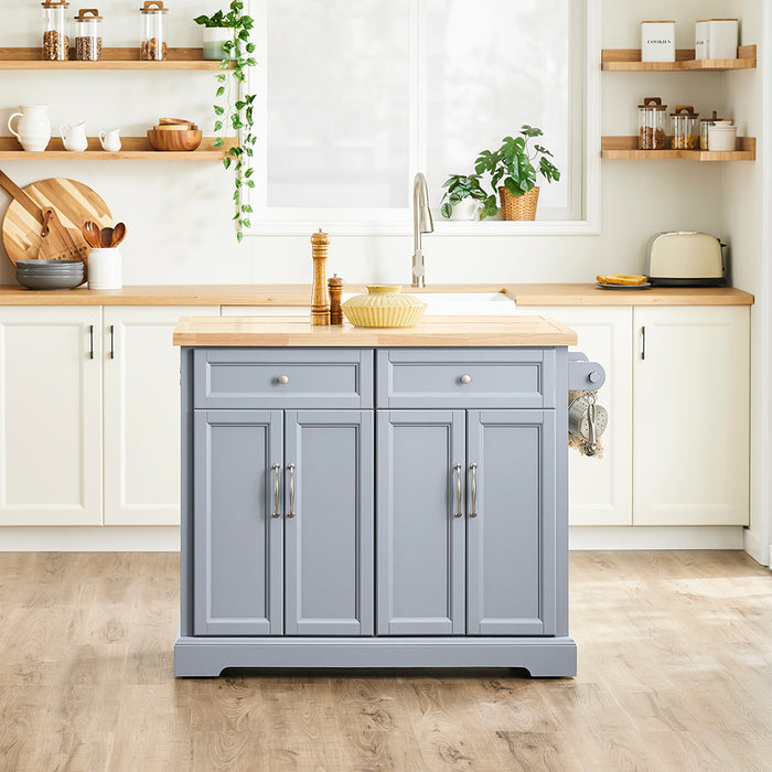 SoBuy Carrello Cucina con Ruote, Isola Cucina con Piano di Lavoro Estensibile, 2 Cassetti e Ripiani Regolabili Mobile Salvaspazio per Mobili da Cucina, Grigio 115 x 46-71 x 92 cm FKW71-II-HG