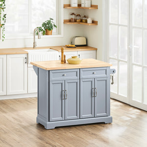 SoBuy Carrello Cucina con Ruote, Isola Cucina con Piano di Lavoro Estensibile, 2 Cassetti e Ripiani Regolabili Mobile Salvaspazio per Mobili da Cucina, Grigio 115 x 46-71 x 92 cm FKW71-II-HG