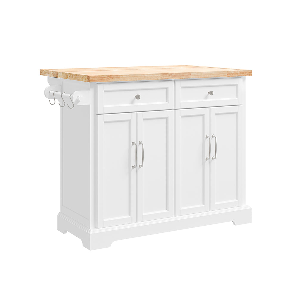 SoBuy Carrello Cucina con Ruote, Isola Cucina con Piano di Lavoro Estensibile, 2 Cassetti e Ripiani Regolabili Mobile Salvaspazio per Mobili da Cucina, Bianco 115 x (46-71) x 92 cm FKW71-II-WN