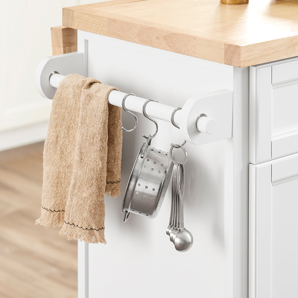 SoBuy Carrello Cucina con Ruote, Isola Cucina con Piano di Lavoro Estensibile, 2 Cassetti e Ripiani Regolabili Mobile Salvaspazio per Mobili da Cucina, Bianco 115 x (46-71) x 92 cm FKW71-II-WN